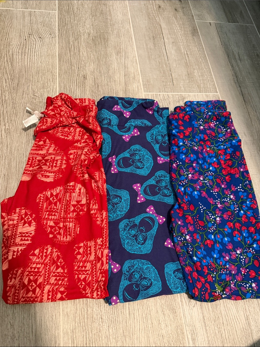 Women’s Luloroo  Printed Leggings - Red, Navy & Blue Pack of 3